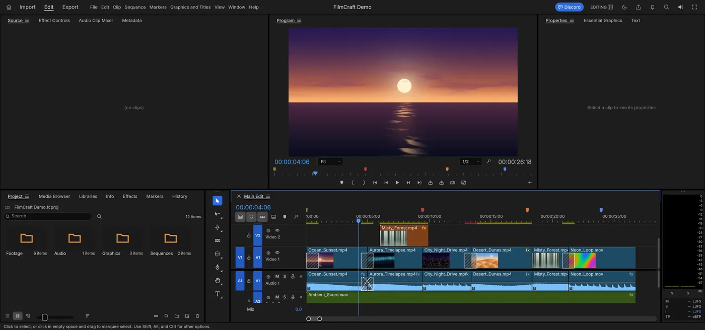 The video editor with a demo project and timeline